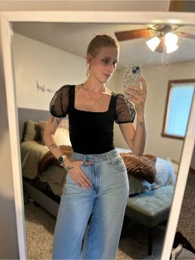 Zara Black Puff Sleeve Bodysuit